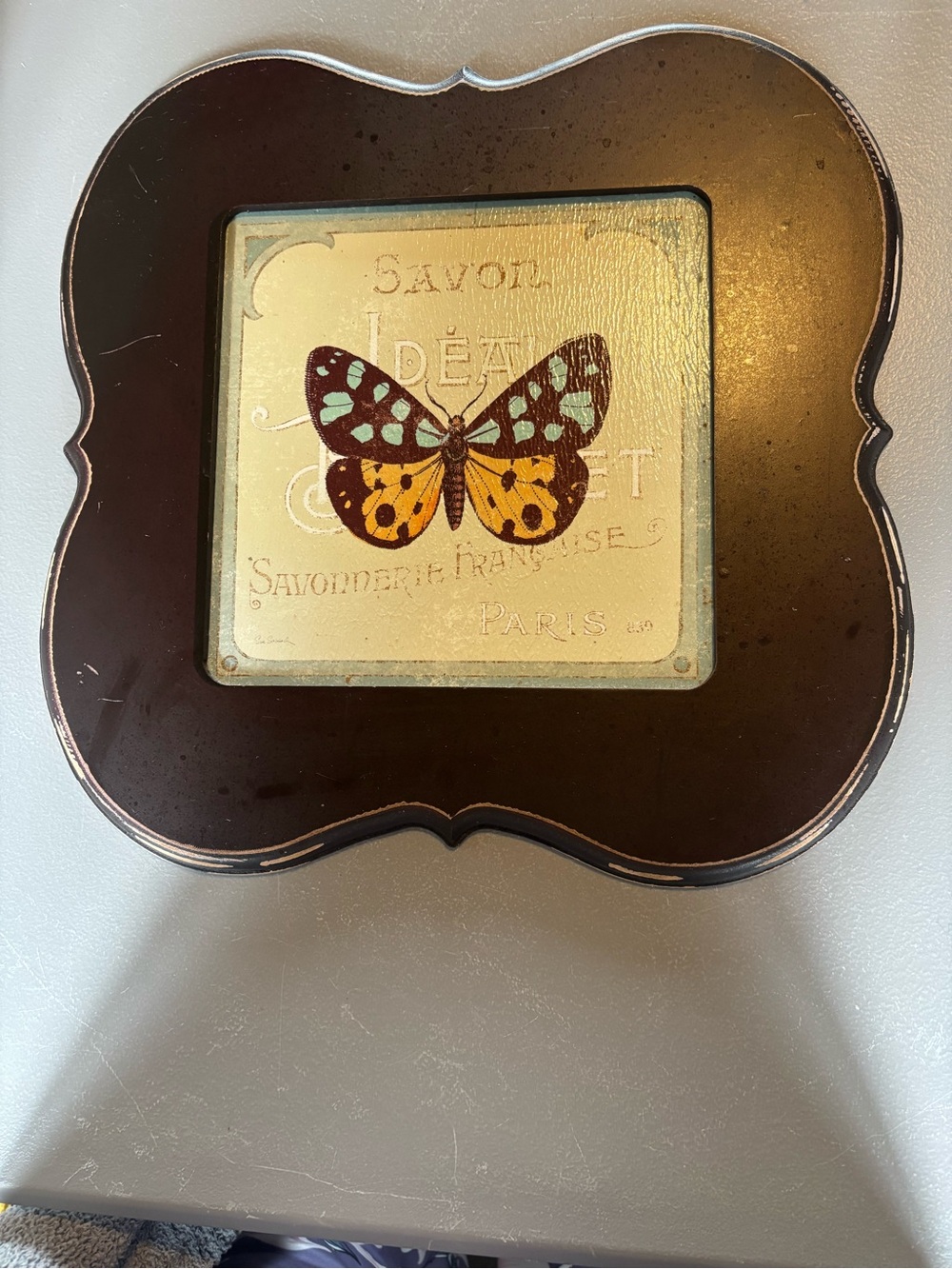 Butterfly Paris French Inspired Framed Wall Decor Distressed 15x14